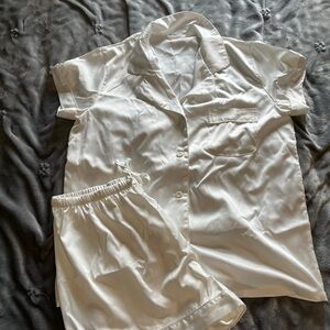 Women's White Satin Pajama Set